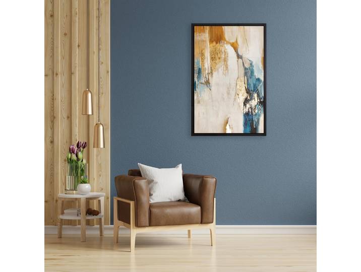 Leinwandbild QUEENCE Abstrakt Beige und Gold , weiss (farbe rahmen: schwarz, farbe bild(er): weiß), B:40cm H:60cm T:2cm, Canvas, Holzrahmen, Bilder, Leinwandbild, mit einem Schattenfugenrahmen veredelt