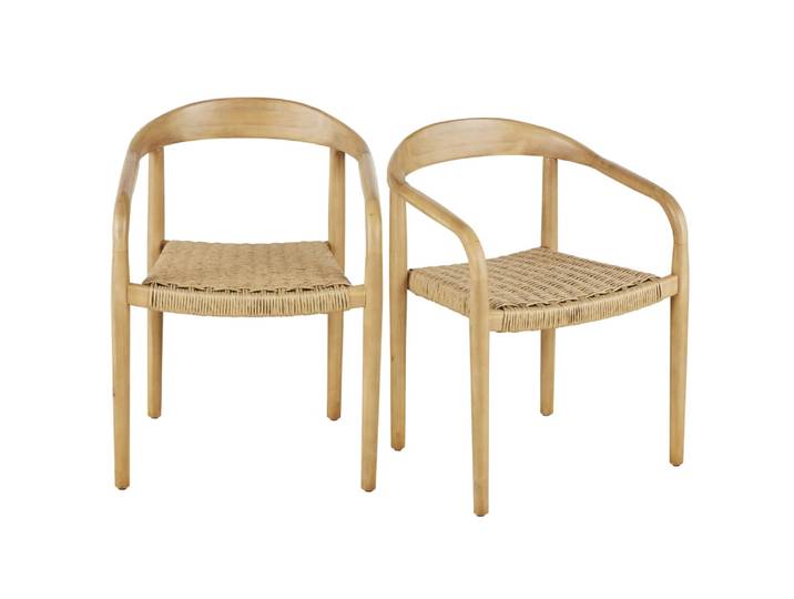 Professionelle Garten-Esstischstühle aus Akazienholz und recycelt Kunstharzgeflecht, beige (2 Stück)