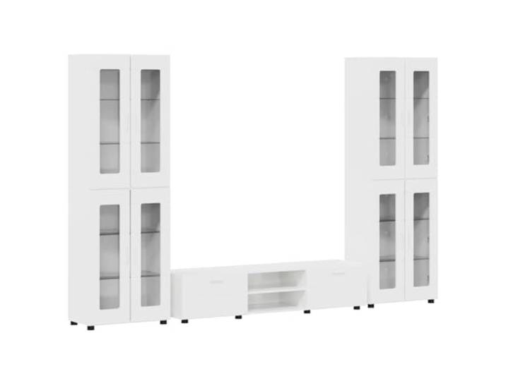 Florin TV-Möbel aus technischem Holz, 3-teilig, weiß lackiert Minimalistisches Design, geräumige Fächer, Innengebrauch, einfache Pflege, moderner rechteckiger Stil