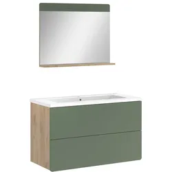 Vicco, Badmöbelset, Badmöbel-Set Izan, Grün/Goldkraft Eiche, 3-teilig