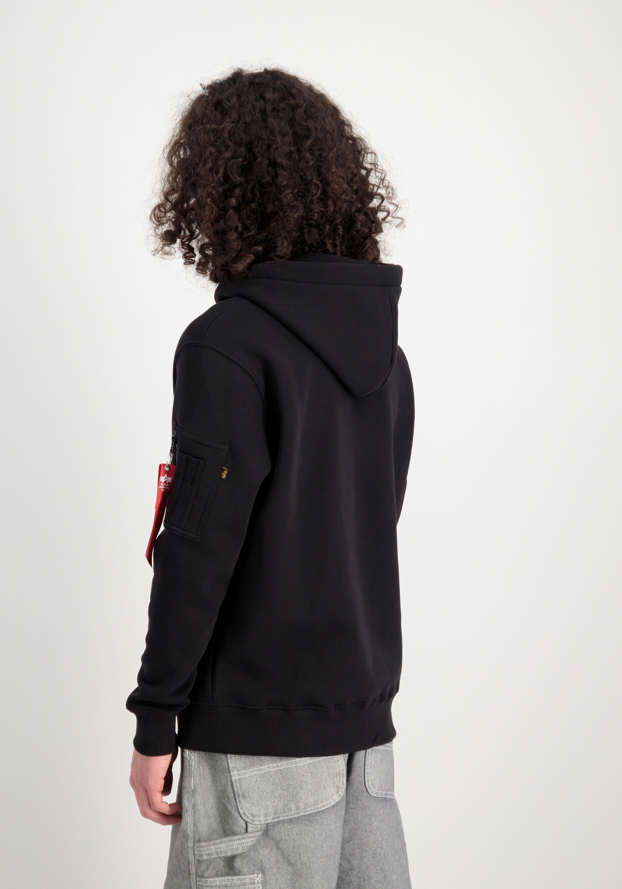 Hoodie ALPHA INDUSTRIES "Alpha Puff Print Hoodie", Herren, Gr. L, schwarz, Obermaterial: 80% Baumwolle, 20% Polyester, regular fit, Sweatshirts Hoodie schwarz L