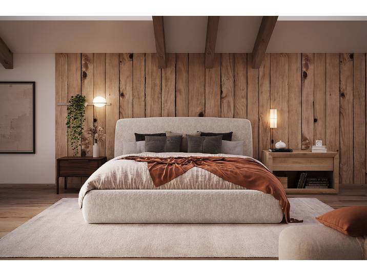 Lit capitonné Padley 140 x 200cm Tissu chenille Pelagia Beige
