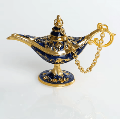 Inspire Curations Aladdin Genie Lamp Decor Vintage Metal Ornament For Home & Display gold Blue
