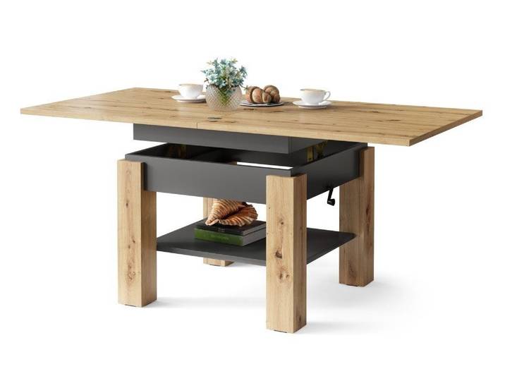 designimpex Couchtisch Design Cleo stufenlos höhenverstellbar aufklappbar Esstisch