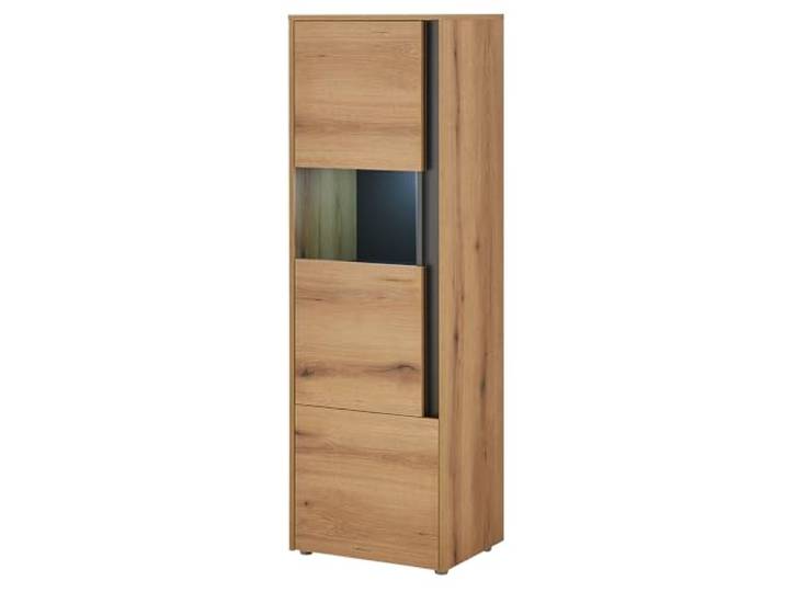 Lomadox Wohnzimmer Esszimmer Standvitrine Vitrine 50cm in Eiche mit Anthrazit, inkl. LED-Beleuchtung, 2 Türen