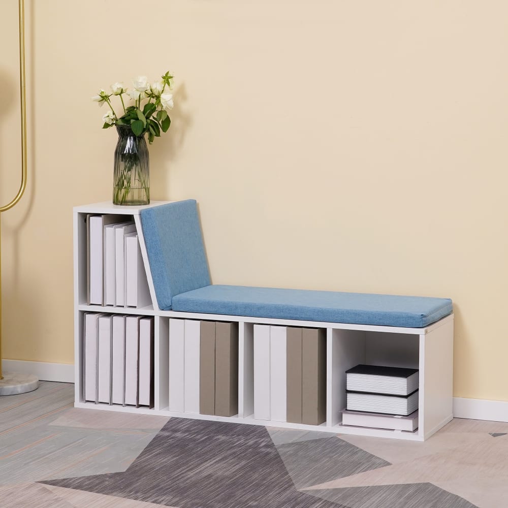 Homcom Bibliothèque banc 2 en 1 avec 5 compartiments étagère blanc bleu Bleu 108x60x30cm