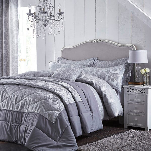 Catherine Lansfield Damask Jacquard Duvet Set Jacquard Silver
