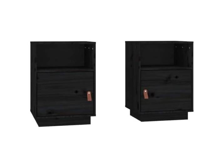 Fisinber Nachttische 2 STK Schwarz 40x34x55 cm Massivholz Kiefer Kompakte Nachtkommode für Schlafzimmer mit flexiblem Türanschlag links oder rechts und praktischem Kunstledergriff.