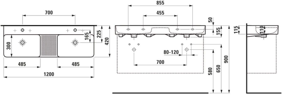 LAUFEN Doppelwaschtisch VAL 420x12000x155 H814282A001091