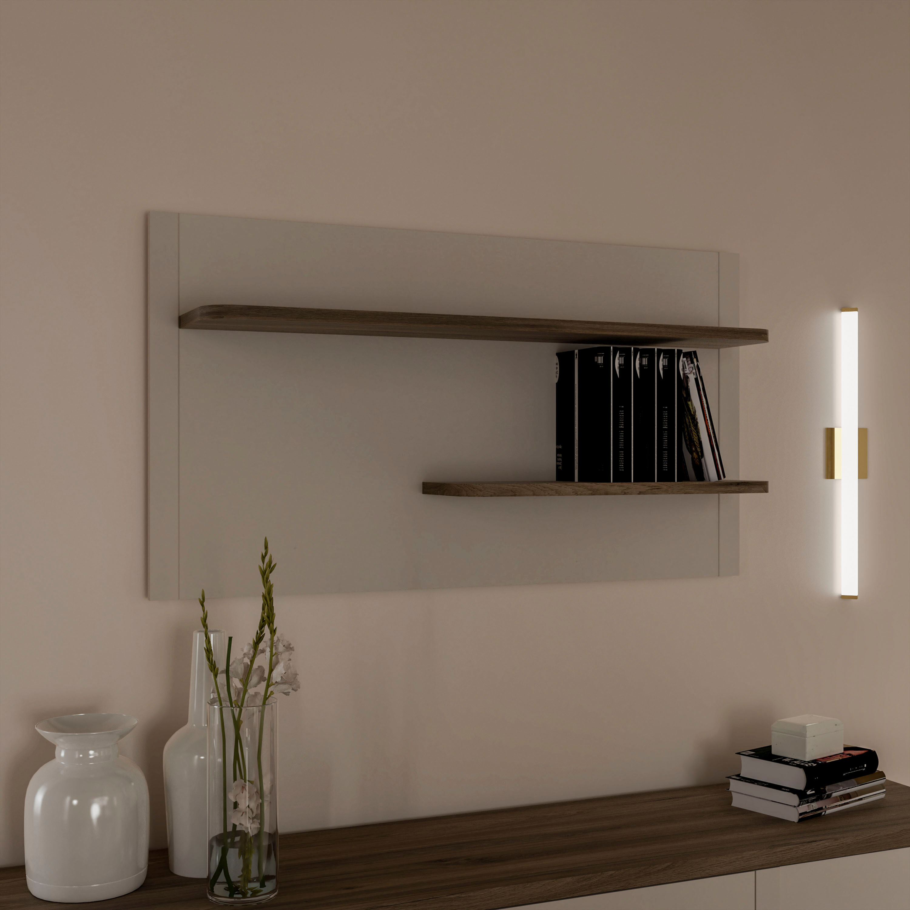 Wandregal FORTE "Lacetti", beige (valencia eiche, kashmir beige), B:120cm H:66cm T:21,9cm, Holzwerkstoff, Regale, Wandregal, B/H/T 120/66/21,9 cm valencia eiche, kashmir beige B/H/T: 120cm x 66cm x 21,9cm