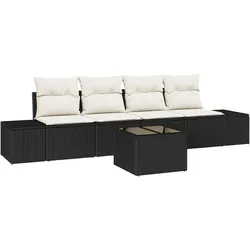 vidaXL 5-teiliges Garten-Sofa-Set mit Kissen Schwarz Poly Rattan