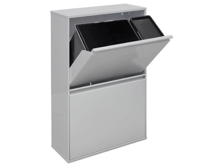 ARREGUI Basic CR602-B2 Mülltrennsystem aus Stahl 4 Fächer Mülleimer für die Küche 1 Extra Großer Eimer für Plastik und 1 Kleiner für Biomüll 23+11+17+17 L (68 L) 4 Fach Abfalleimer grau