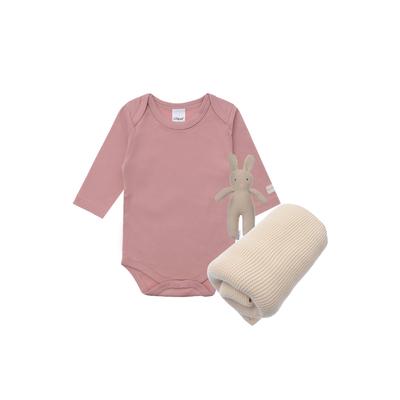 Erstausstattungspaket LILIPUT "Strickhase Lou", Mädchen, Gr. 62/68, braun (braun, rosa), 100% Baumwolle, KOB Set-Artikel Erstausstattungspaket, mit Body, Strickhase Lou und Decke