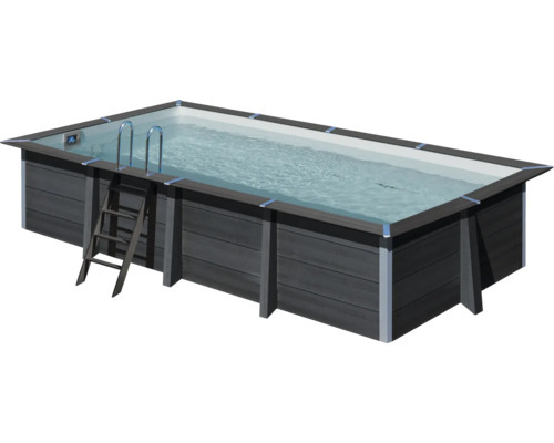 Aufstellpool WPC-Pool-Set Gre eckig 606x326x124 cm inkl. Sandfilteranlage, Skimmer, Leiter, Filtersand & Bodenschutzvlie