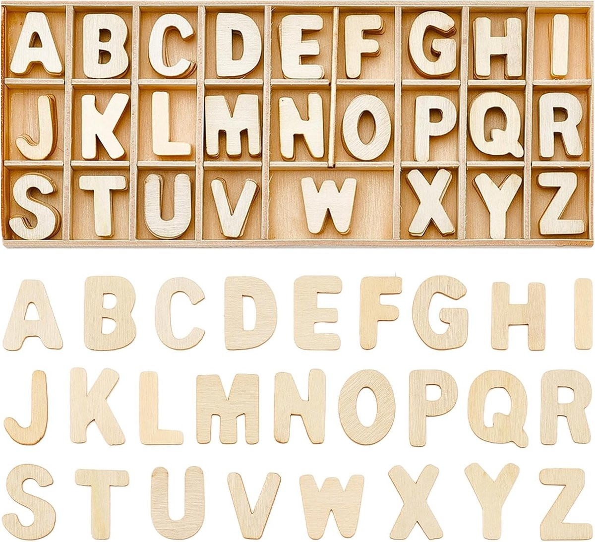 156 stuks kleine houten letters en cijfers met opbergdoos - ongefinished alfabet voor creatieve projecten