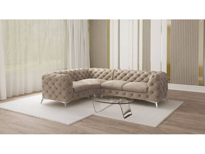 S-Style Möbel Ecksofa Kalina, Chesterfield mit silbernen Metall Füßen, mit Wellenfederung