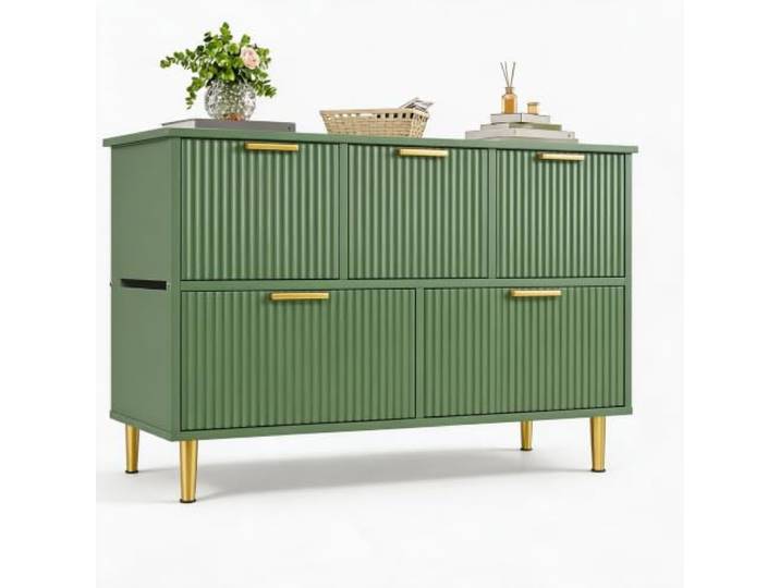 Hapterouse Kommode 6 Schubladen, Wellendesign Avocado Grün 100 x 40 x 75 cm, Komodenschrank, Stoffkommode, Großer Stauraum, Metrallrahmen, für Schlafzimmer, Flur, Wohnzimmer
