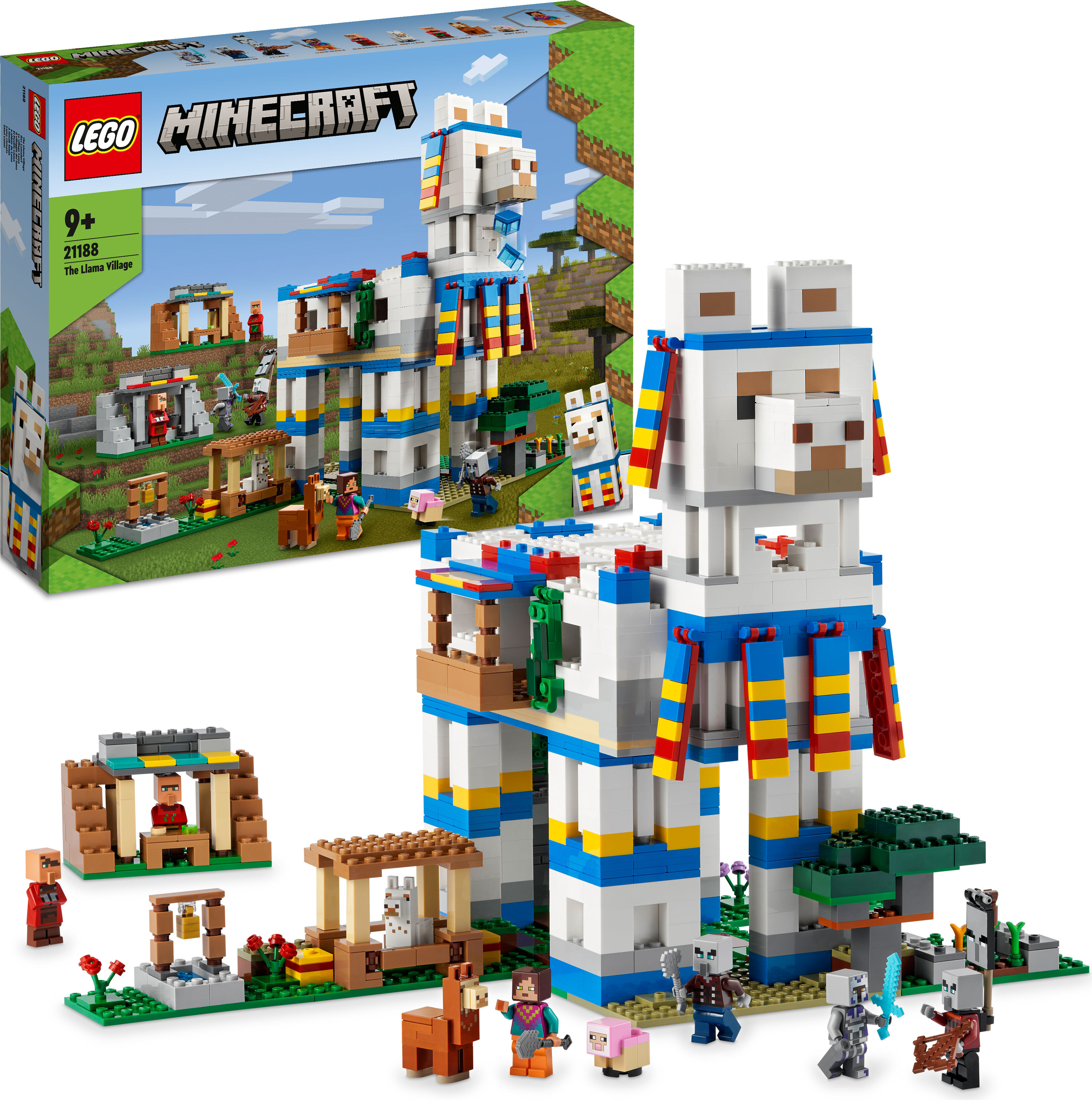 LEGO 21188 Minecraft Das Lamadorf Set, Spielzeug-Haus mit Dorfbewohnern, Tier-Figuren und 6 Modulen, ideal als Geschenk an Weihnachten