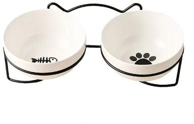 Uplifted Finds Elevated Ceramic Pet Bowl Station black Stand Double Ab