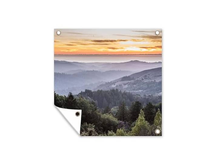 Tuinposter - 200x200 cm - Bergen - Zon - Bos - Landschap