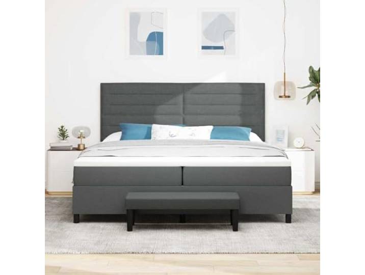 KTHLBRH Boxspringbett mit Matratze dunkelgrau 200 x 200 cm Verstellbares Kopfteil, Struktur aus Holz, atmungsaktiver Stoff, Kapazität 280 kg
