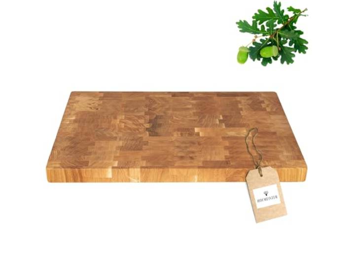 HOFMEISTER® Hackblock Butcherblock Schneidebrett Eiche - aus geöltem Holz in Stirnholz-Optik - massives Tranchierbrett für BBQ, Fleisch, Gemüse, 60 cm