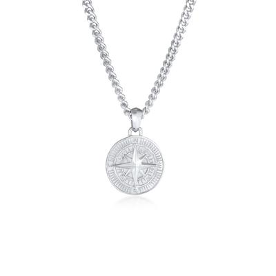 Kette mit Anhänger KUZZOI "Halskette Herren Panzerkette Kompass Maritim 925er Silber" Gr. 50, silber, Halsketten, Herren, 50, ohne Stein, Silber 925 (Sterlingsilber)