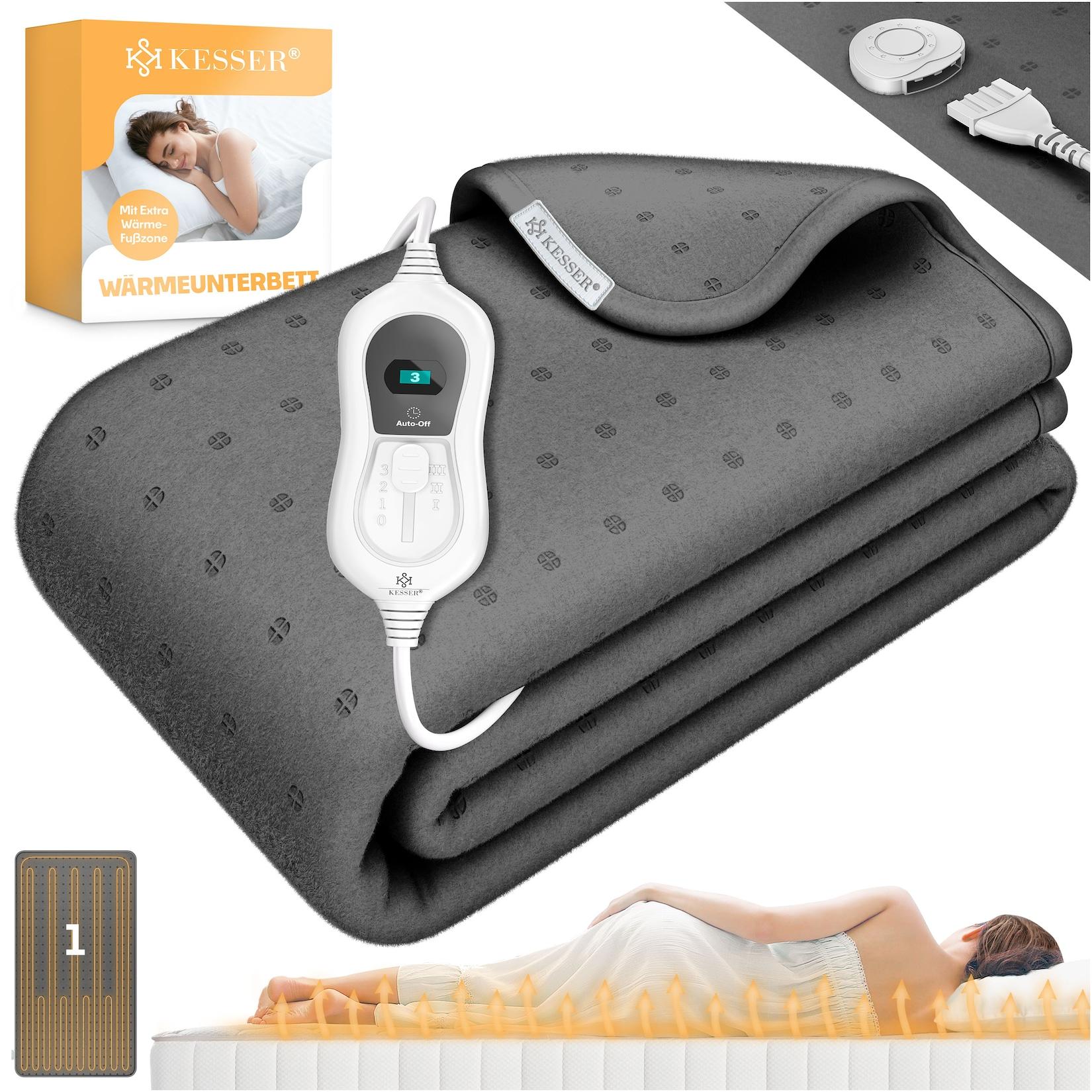 KESSER® Wärmeunterbett mit Abschaltautomatik Fernbedienung Heizdecke mit 3 Temperaturstufen Wärmebettunterlage fürs Bett Matratzenheizung Wärmedecke aus weichem Vlies Heizkissen