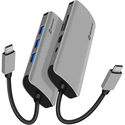 Swissten 8-in-1 USB-C Hub Adapter mit 3x 3.0 USB / USB-C (USB-C, 8 Ports), Dockingstation + USB Hub, Grau