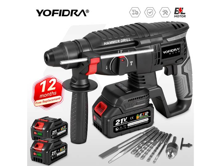 YOFIDRA 26mm marteau électrique sans brosse perceuse à percussion électrique outil rotatif sans fil multifonction pour broche de batterie Makita