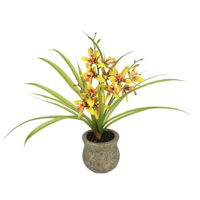Kunstblume I.GE.A. "Kunstblume Schmetterling Orchidee mit Keramiktopf", orange, B:39cm H:38cm L:11cm, Polyester, Kunstpflanzen, Mit Blätter Luftwurzeln Blume Kunstorchidee Phalaenopsis Kunstpflanze
