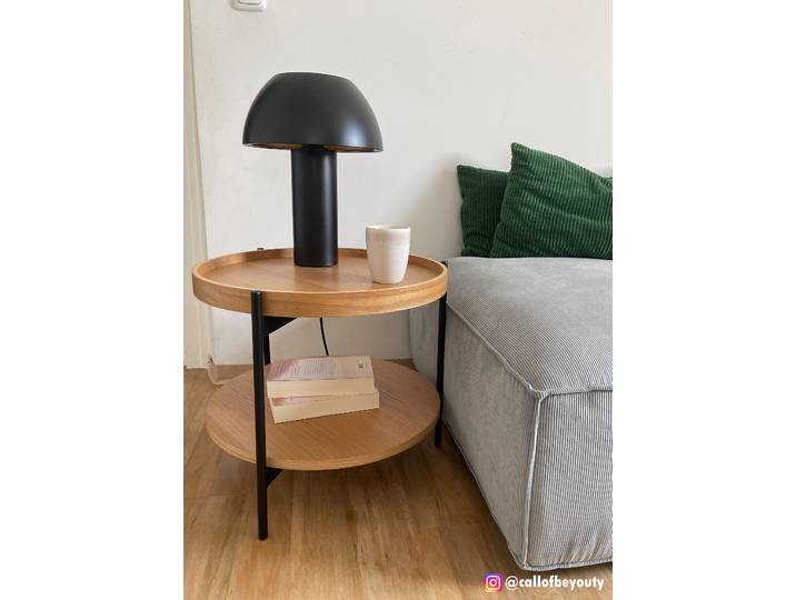 Bout de canapé DOLOGANI Ø 52cm Beige/Marron/Chêne
