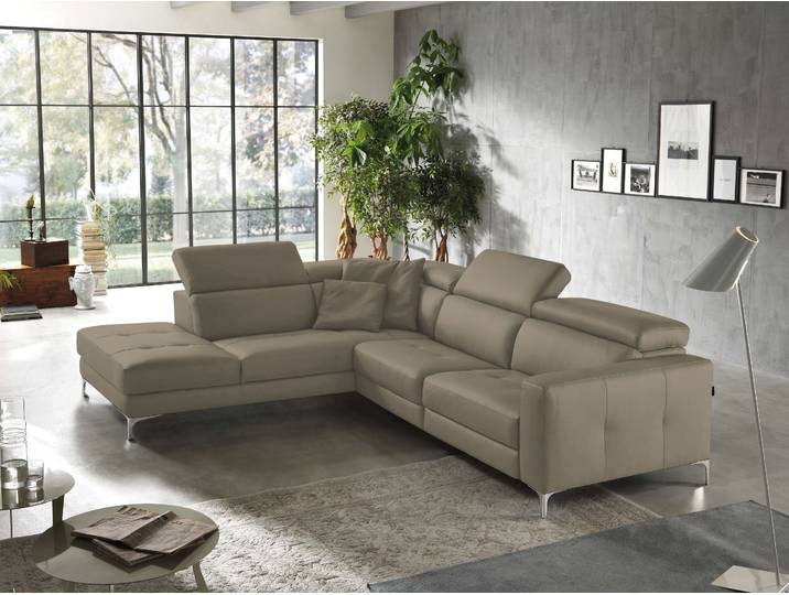 Ecksofa, Echtleder BULL, Taupe, 285×221×100 cm, Hoher Sitzkomfort, L-Form, EGOITALIANO