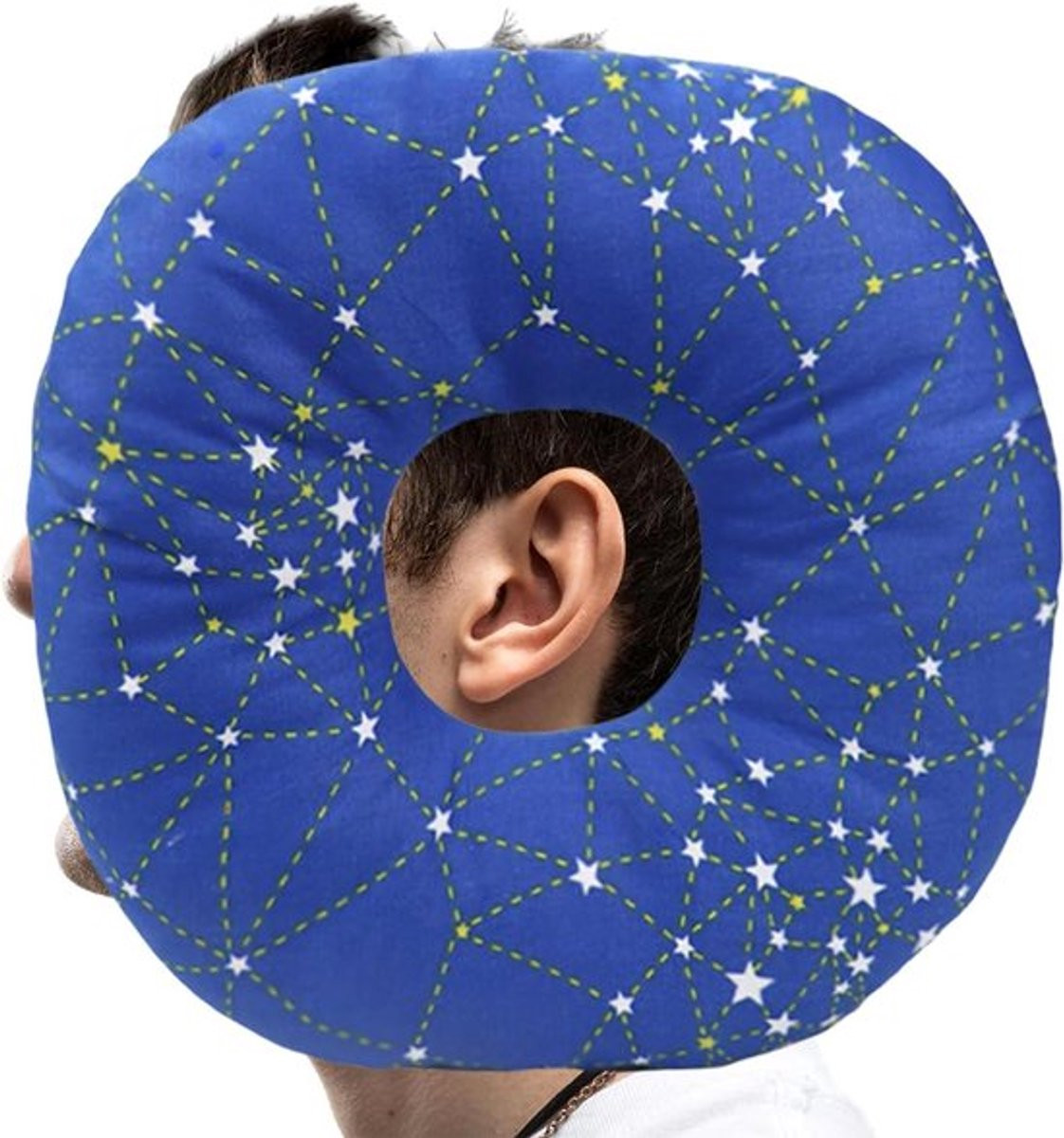 Donutkussen met gat voor zijslapers ter verlichting van oorpijn - Blauw