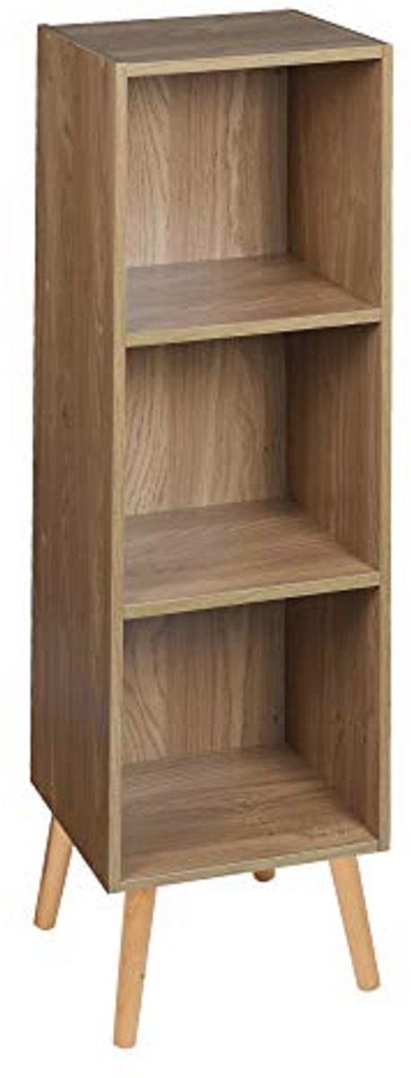 Scandinavische 3-laagse houten boekenkast met beukenhouten poten