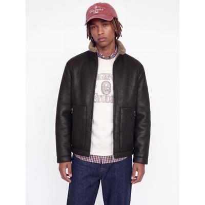 Pilotenjacke JACK & JONES "JORSALAMANCO FLIGHT JACKET SN", Herren, Gr. S, braun (schwarz), Web, Obermaterial: 100% Polyester, unifarben, normal, ohne Ausschnitt, gerader Abschluss mit Druckknopf, Jacken, Polyester, Innenkragen mit Teddy Material