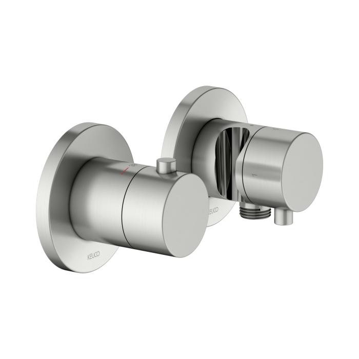 KEUCO Edition 400 Thermostatarmatur Set 51553211221 für 2 Verbraucher, mit Schlauchanschluss und Brausehalter, Edelstahl-Finish
