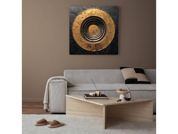 Kunstdruck QUEENCE Goldener Kreis , gold (farbe bild(er): gold), B:60cm H:60cm T:1,5cm, Canvas, Holz, Bilder, Kunstdruck, Premium-Leinwandstoff, Handarbeit aus Deutschland