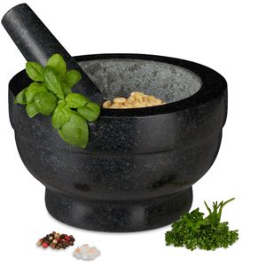 Relaxdays Mörser 10029952, XXL, mit Stößel, 20 cm Durchmesser, schwarz/grau, Granit