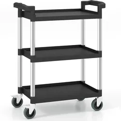 COSTWAY Werkstattwagen mit 3 Ebenen, Servierwagen mit verriegelbaren Rädern und Doppelgriffen, Aluminium-Wagen Max