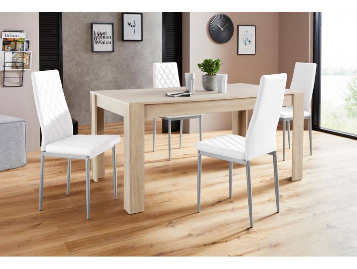 Essgruppe GOODPRODUCT Lynn160/Brooke , weiss (eichefarben, weiß), Sitzmöbel-Sets, Essgruppe, Tisch mit 4 Stühlen
