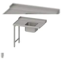 Stalgast Edelstahl Zulauftisch, Korbführung mit Gefälle, auf zwei Beinen, ein Becken 1400x750x880 mm, Anbauseite links, verschweißt