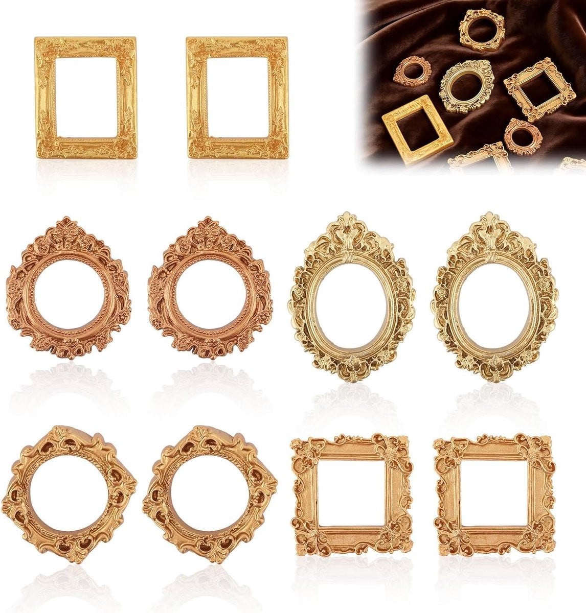 Set van 10 Mini Fotolijstjes in Vintage Design - Goud