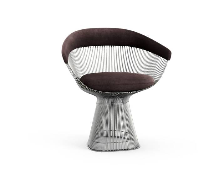 KNOLL fauteuil PLATNER (Espresso / Nickel - Tissu Knoll Velvet / Métal)