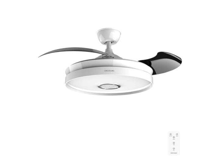Cecotec Ventilateur de Plafond avec Lumière LED et Haut-parleur Energysilence Aero 4360 Invisible Sound. 35W\, Haut-parleur Bluetooth\, 6 Vitesses\, Pales Rétractables\, Télécommande\, Minuteur\, LED