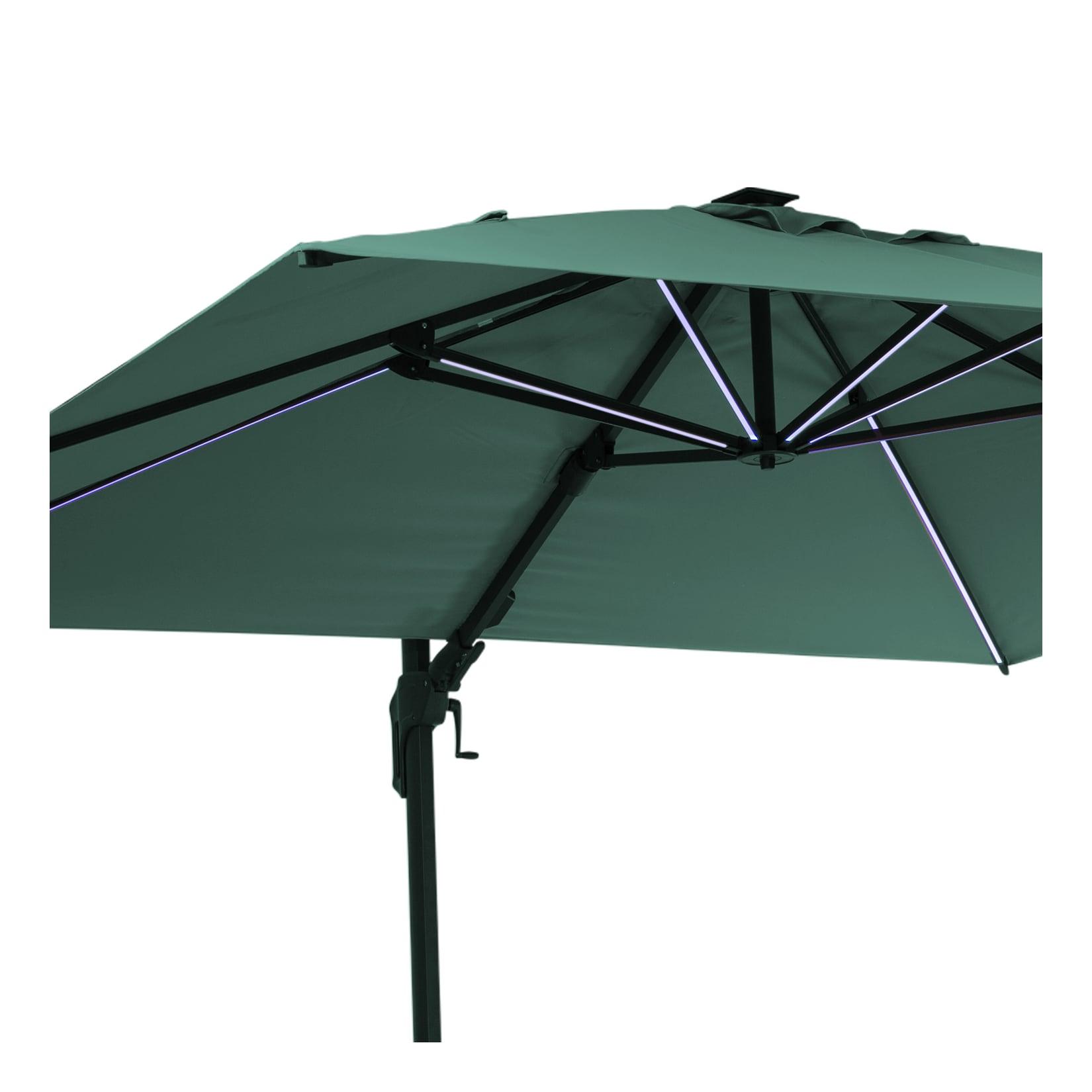 Arles Sonnenschirm 300 x 300 cm Polyester UV50+ wasserabweisend LED-Licht Dunkles Moosgrün