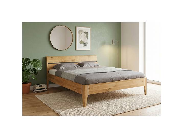 Massivholzbett Ovon mit Holzkopfteil 140 x 200cm Massivholz Wildeiche, geölt Braun Eiche