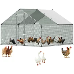 VEVOR Hühnerstall, 3x3x2 m, Begehbarer Hühnerauslauf mit Wasserdichter Abdeckung & Stabilem Rahmen, Geflügelkäfig mit Spitzdach, Freilaufgehege, Geflügelstall für Kaninchen, Hühner, Gänse