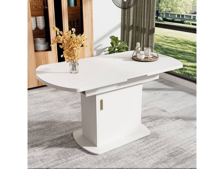 Zitty table à manger ovale extensible avec rangement table extensible 110 à 130 cm bois et métal table à manger blanche et or