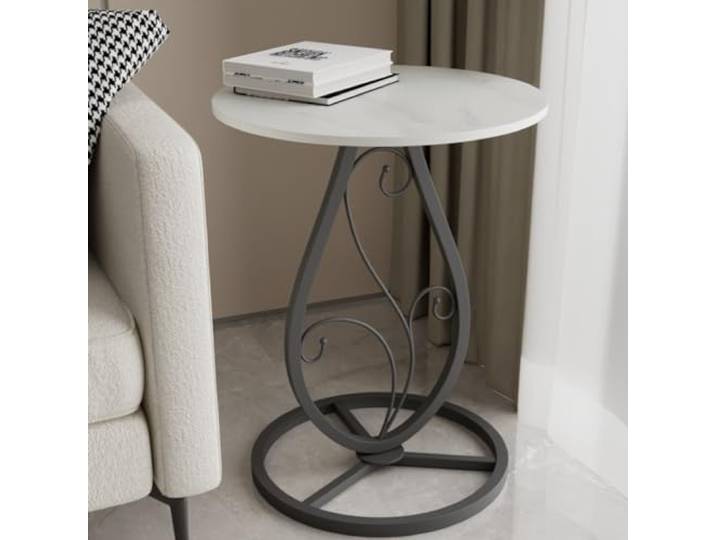 ROHCGHC Beistelltisch, Mit Metallbeinen, Kleiner runder Martini-Tisch, Nachttisch(/Black,B)